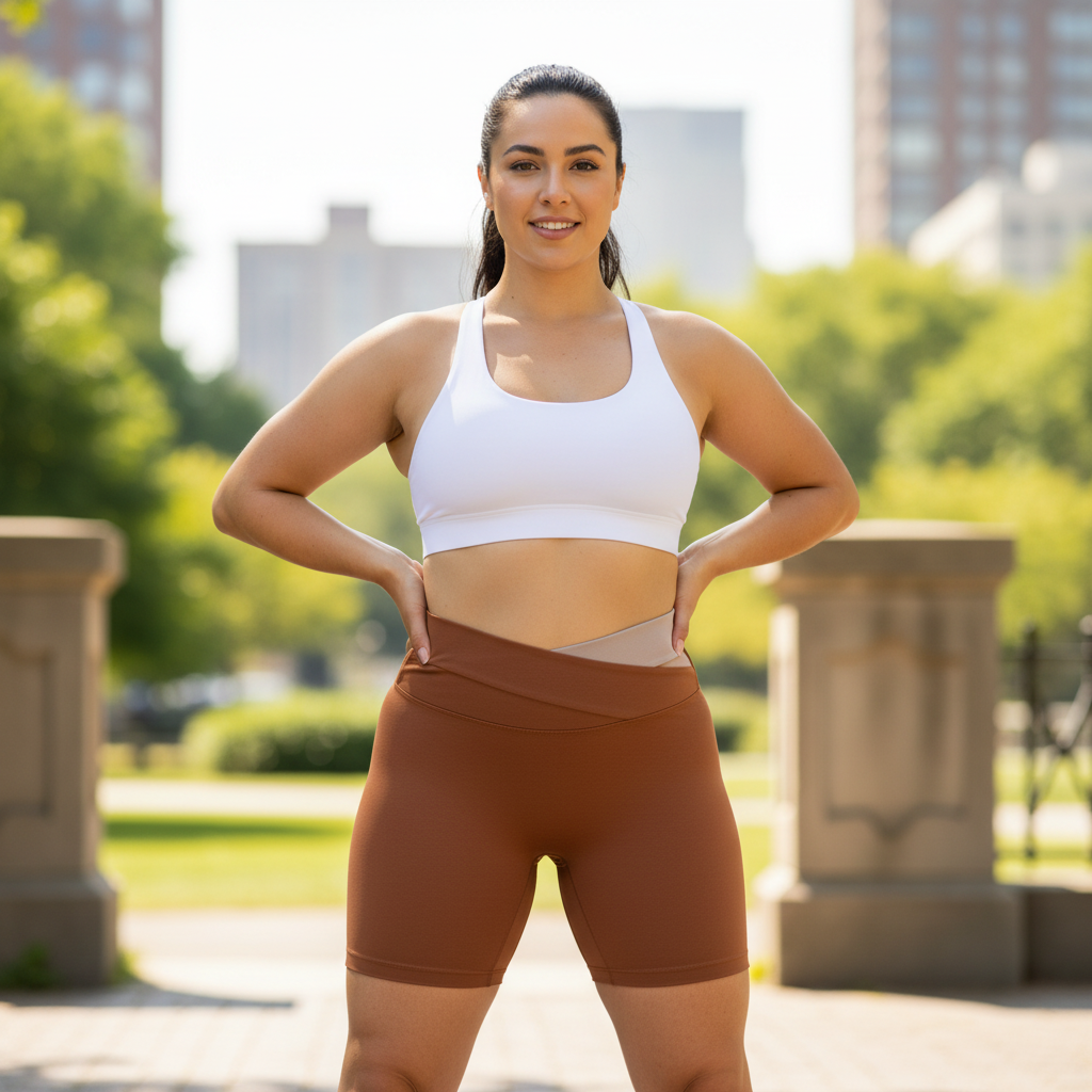 Caramel Color-Block High-Waist Yoga Shorts - Seamless Scrunch Butt Anti-Chafing Workout Shorts