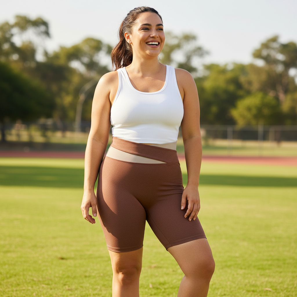 Caramel Color-Block High-Waist Yoga Shorts - Seamless Scrunch Butt Anti-Chafing Workout Shorts