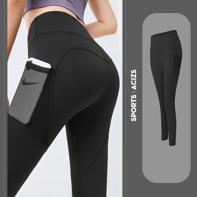 Premium Yoga Pants with Pockets - Tummy Control Fitness Leggings Black