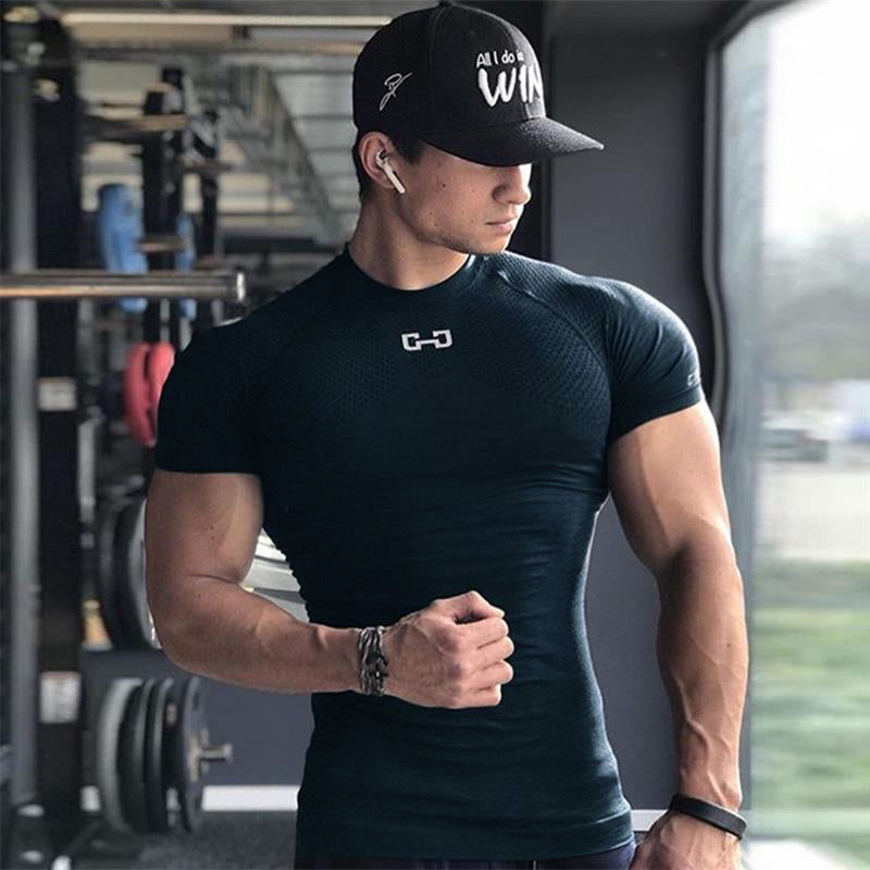 Premium Men's Quick-Dry Gym T-Shirt - Short Sleeve Running Tee Navy Blue