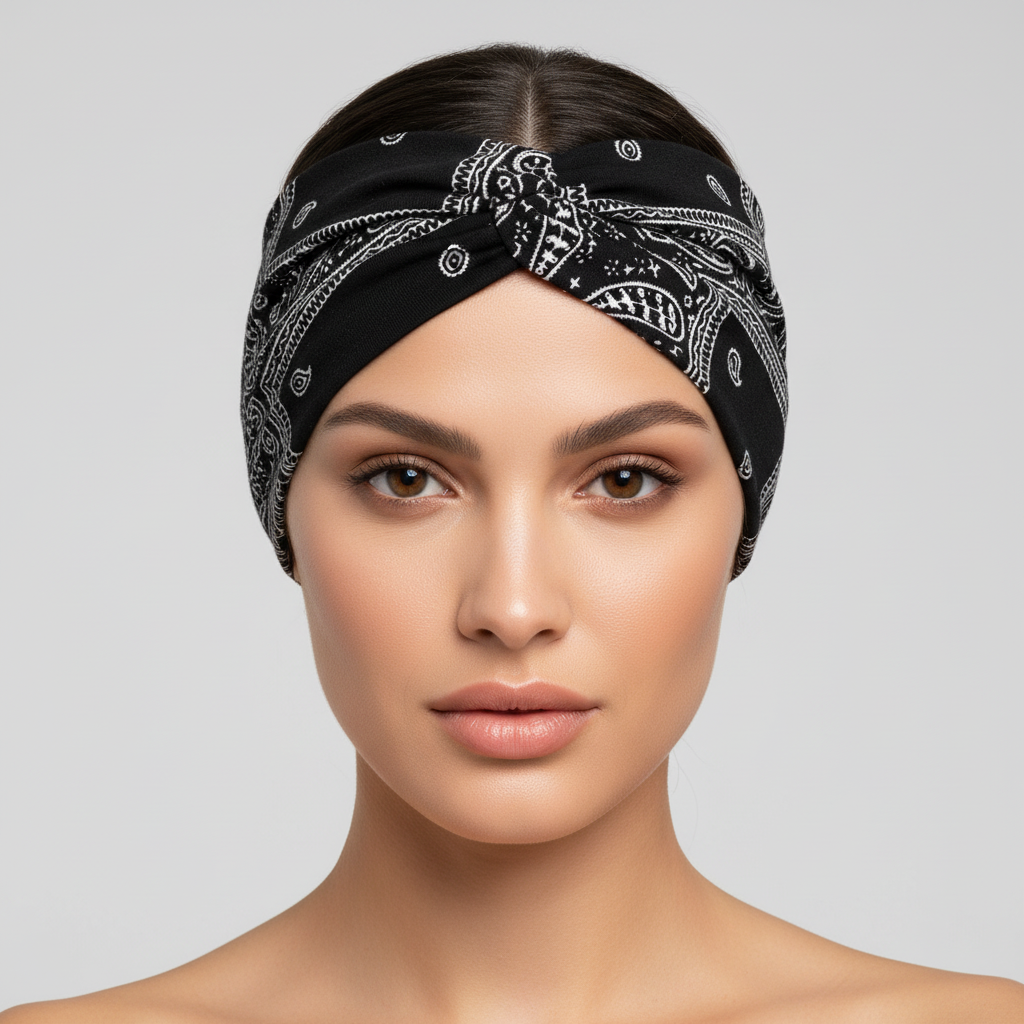 5-PCS Cashew nuts are black Women's Extra Wide Turban Headband - Elastic Yoga & Sports Hair Wrap