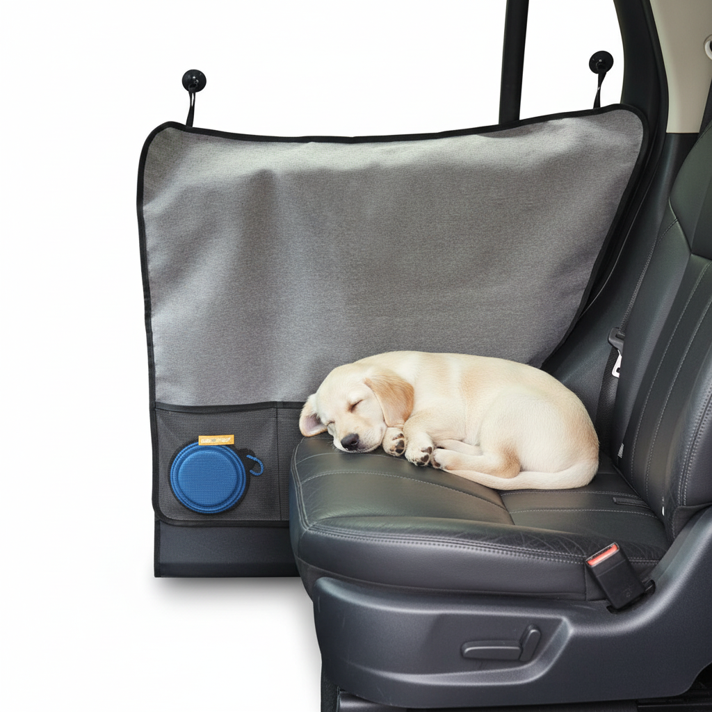 Pet Car Door Protector 77×64cm – Grey Waterproof Dog Barrier with Storage Pocket, Prevents Pets Jumping Out, Universal Fit for Cars, SUVs & Trucks