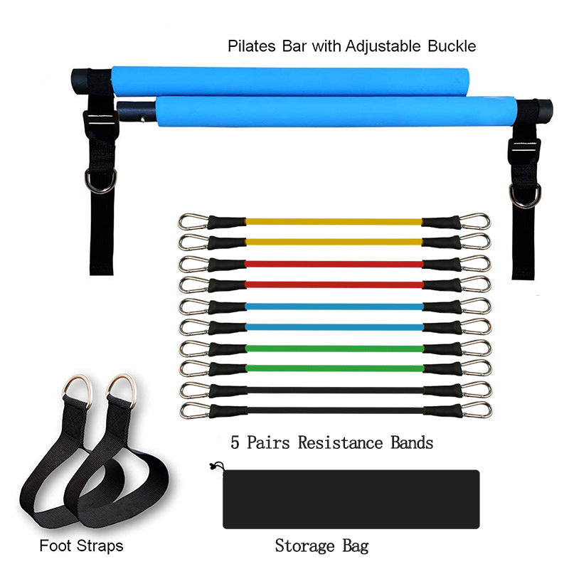Premium Portable Pilates Bar with Resistance Bands - Full Body Workout Blue