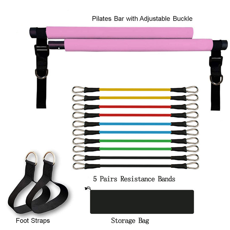 Premium Portable Pilates Bar with Resistance Bands - Full Body Workout Pink