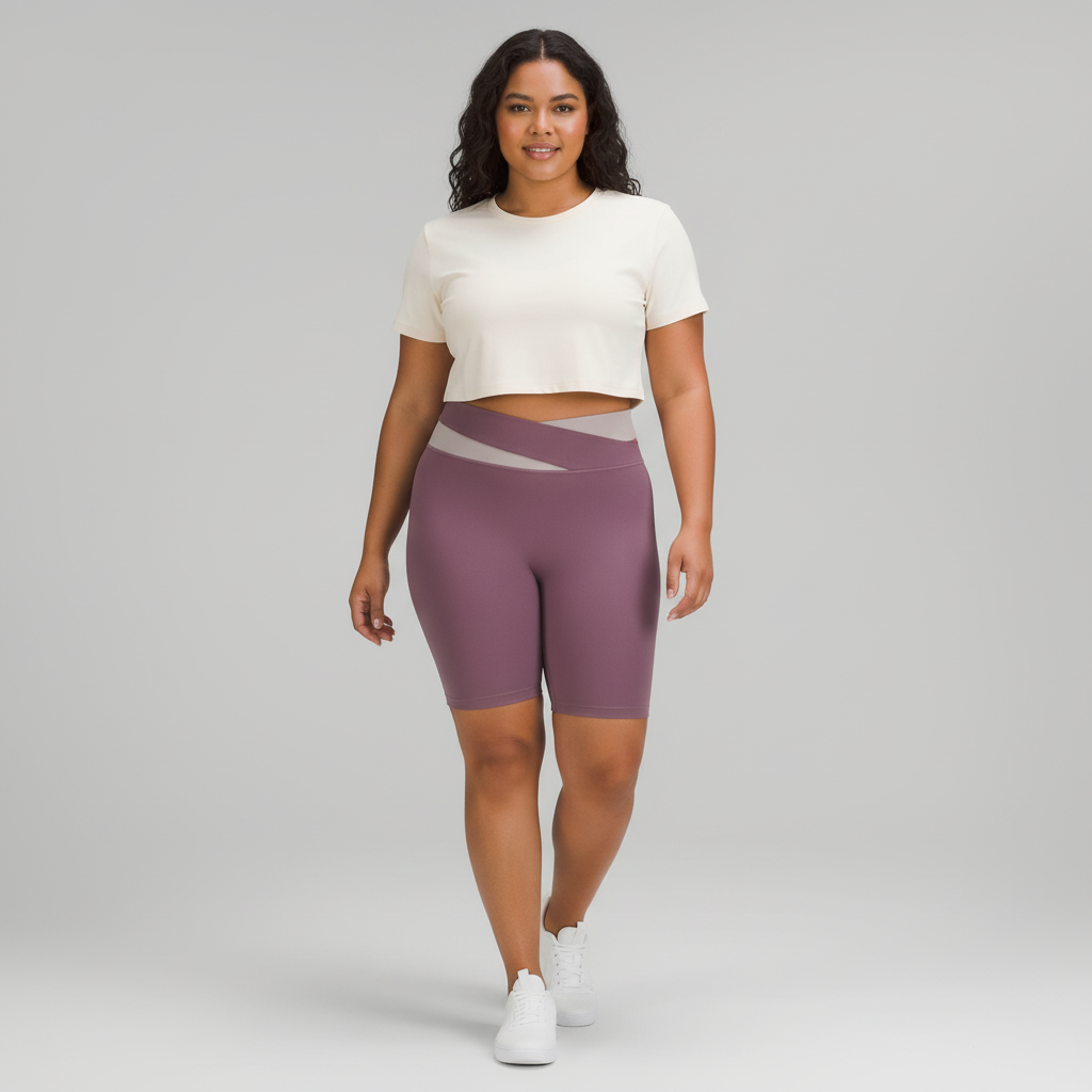 Purple Color-Block High-Waist Yoga Shorts - Seamless Scrunch Butt Anti-Chafing Workout Shorts