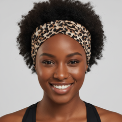 5-PCS Yellow leopard print Women's Extra Wide Turban Headband - Elastic Yoga & Sports Hair Wrap