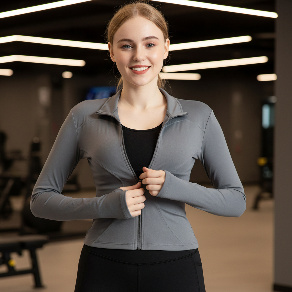 Slim Fit Yoga Jacket - Full Zip Workout Jacket with Thumbholes for Women