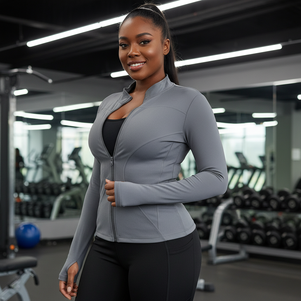 Slim Fit Yoga Jacket - Full Zip Workout Jacket with Thumbholes for Women