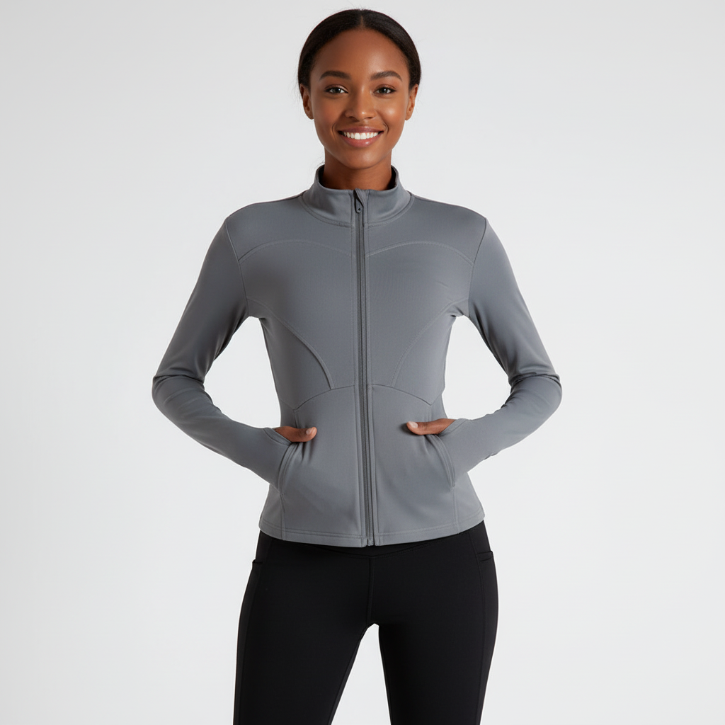 Slim Fit Yoga Jacket - Full Zip Workout Jacket with Thumbholes for Women