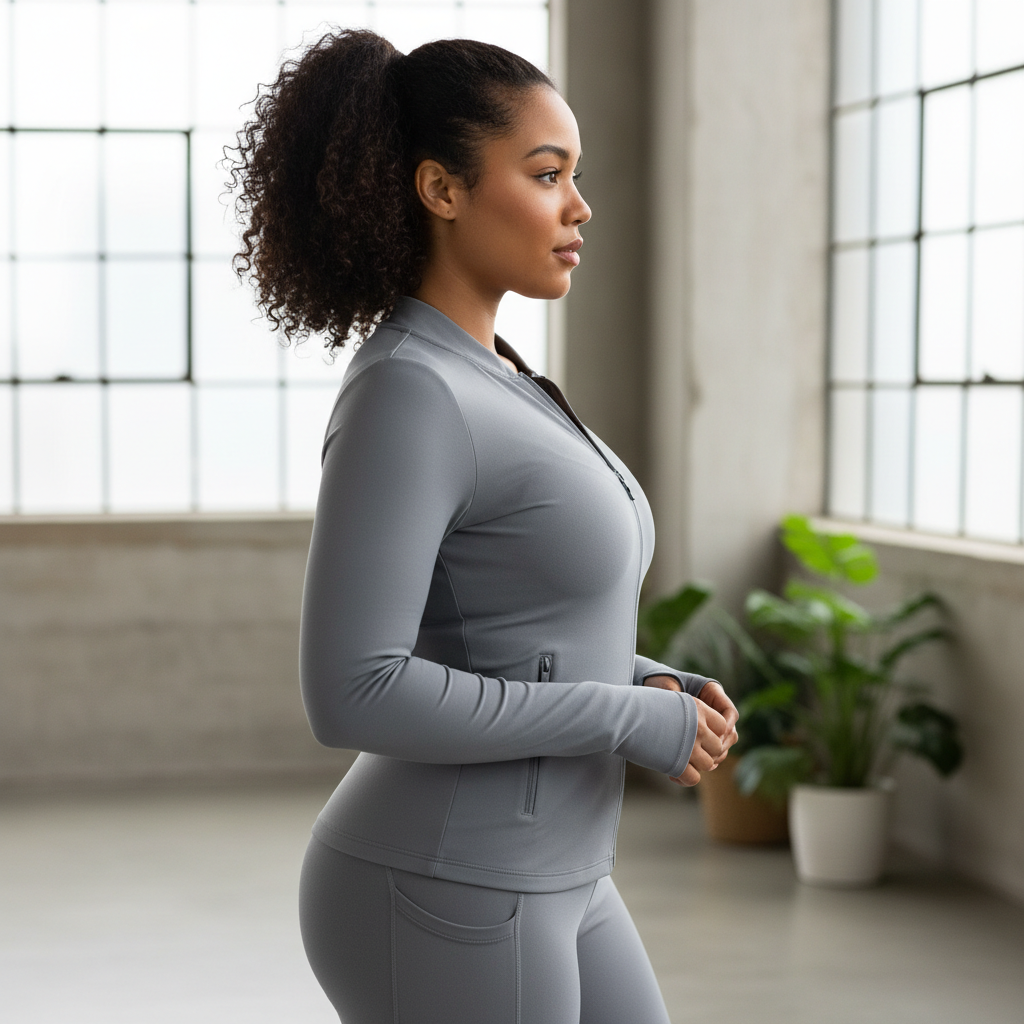 Slim Fit Yoga Jacket - Full Zip Workout Jacket with Thumbholes for Women