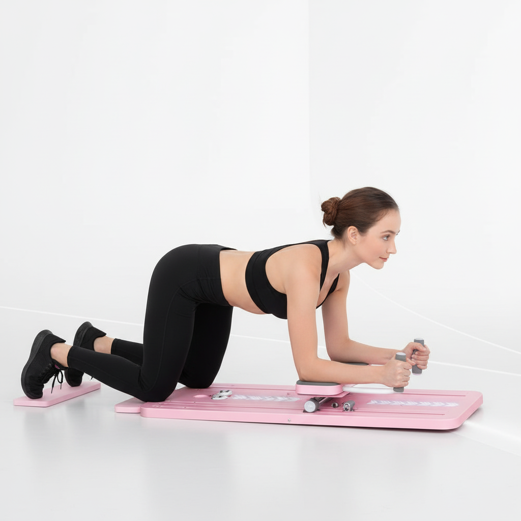 Automatic Rebound Ab Roller Board - Foldable Core Trainer with Resistance Bands & Timer