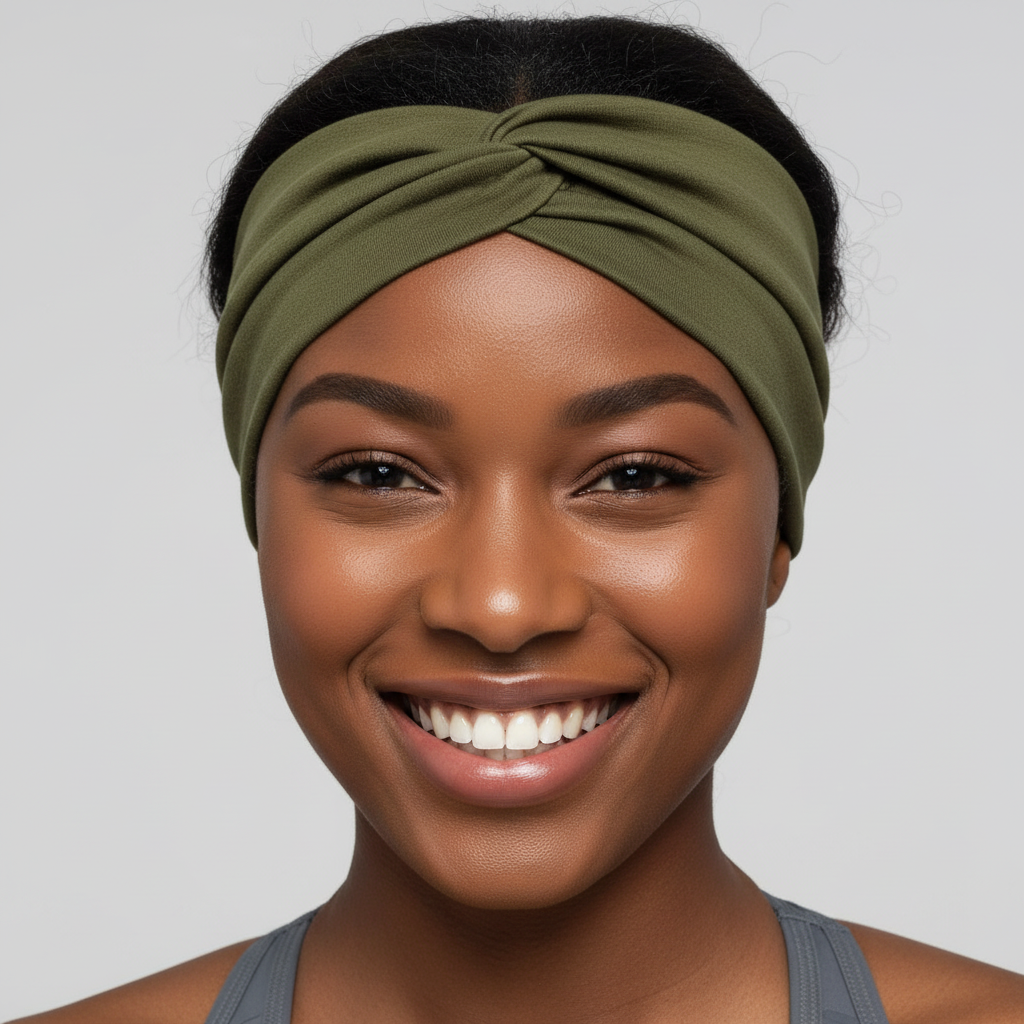 Wide Turban Headband 5-Pack - Elastic Yoga & Sports Hair Wrap for Women Military Green