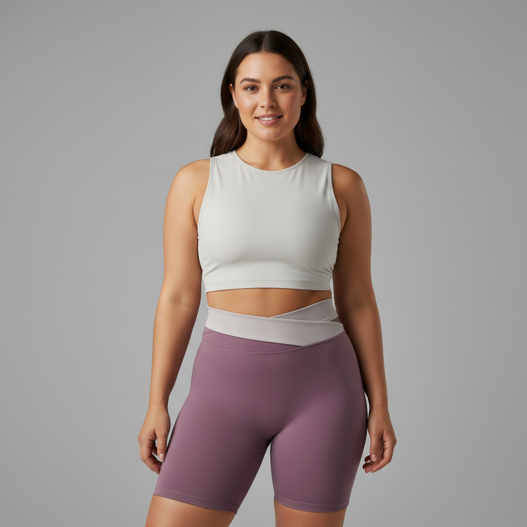 Purple Color-Block High-Waist Yoga Shorts - Seamless Scrunch Butt Anti-Chafing Workout Shorts