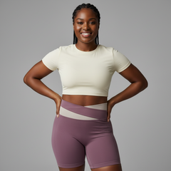 Purple Color-Block High-Waist Yoga Shorts - Seamless Scrunch Butt Anti-Chafing Workout Shorts