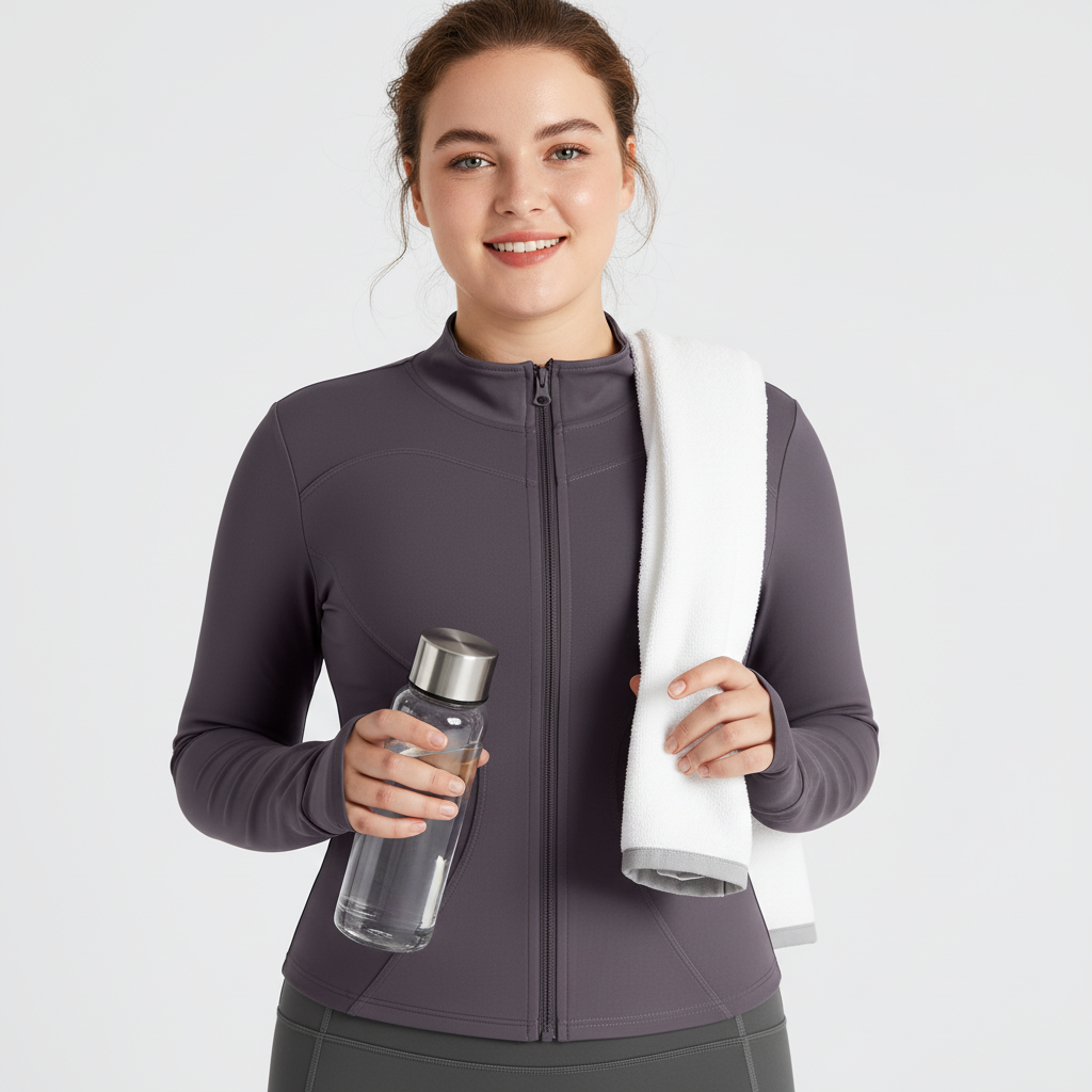 Slim Fit Yoga Jacket - Full Zip Workout Jacket with Thumbholes for Women