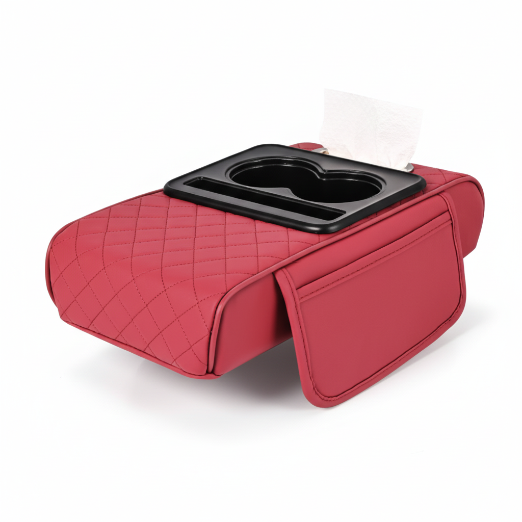 Premium Car Armrest Organizer & Comfort Pad(red)
