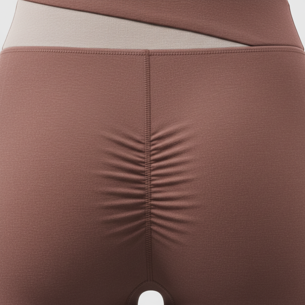 Caramel Color-Block High-Waist Yoga Shorts - Seamless Scrunch Butt Anti-Chafing Workout Shorts