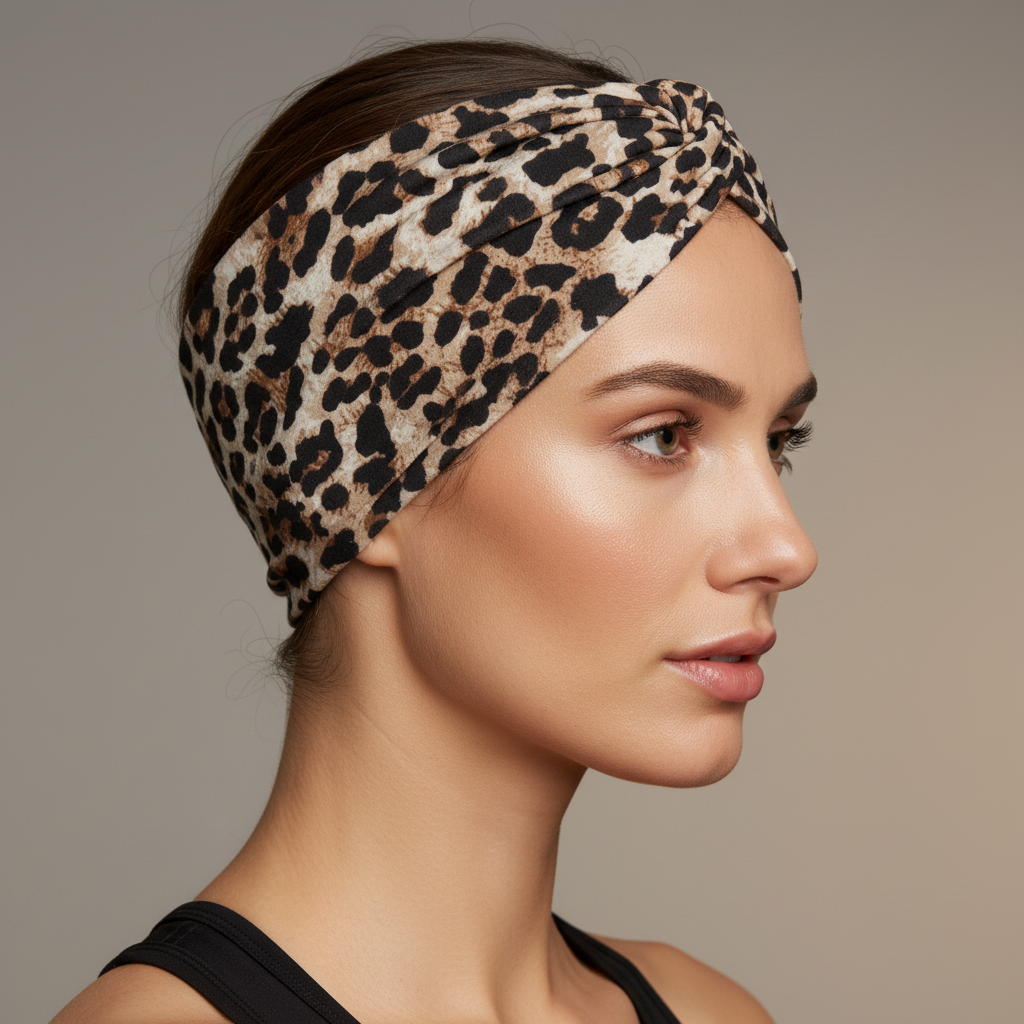 5-PCS Yellow leopard print Women's Extra Wide Turban Headband - Elastic Yoga & Sports Hair Wrap
