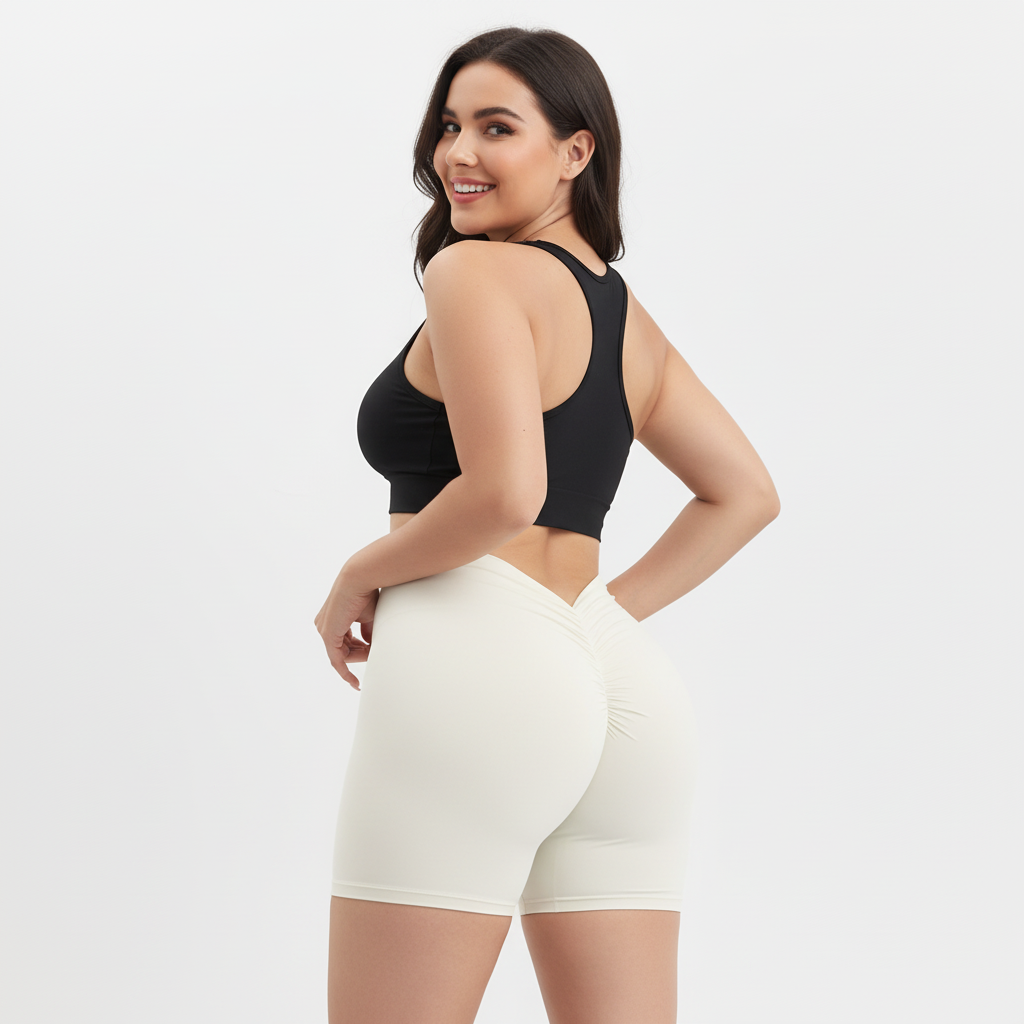 Scrunch Butt Yoga Shorts - High-Waisted V-Back Seamless Gym Shorts