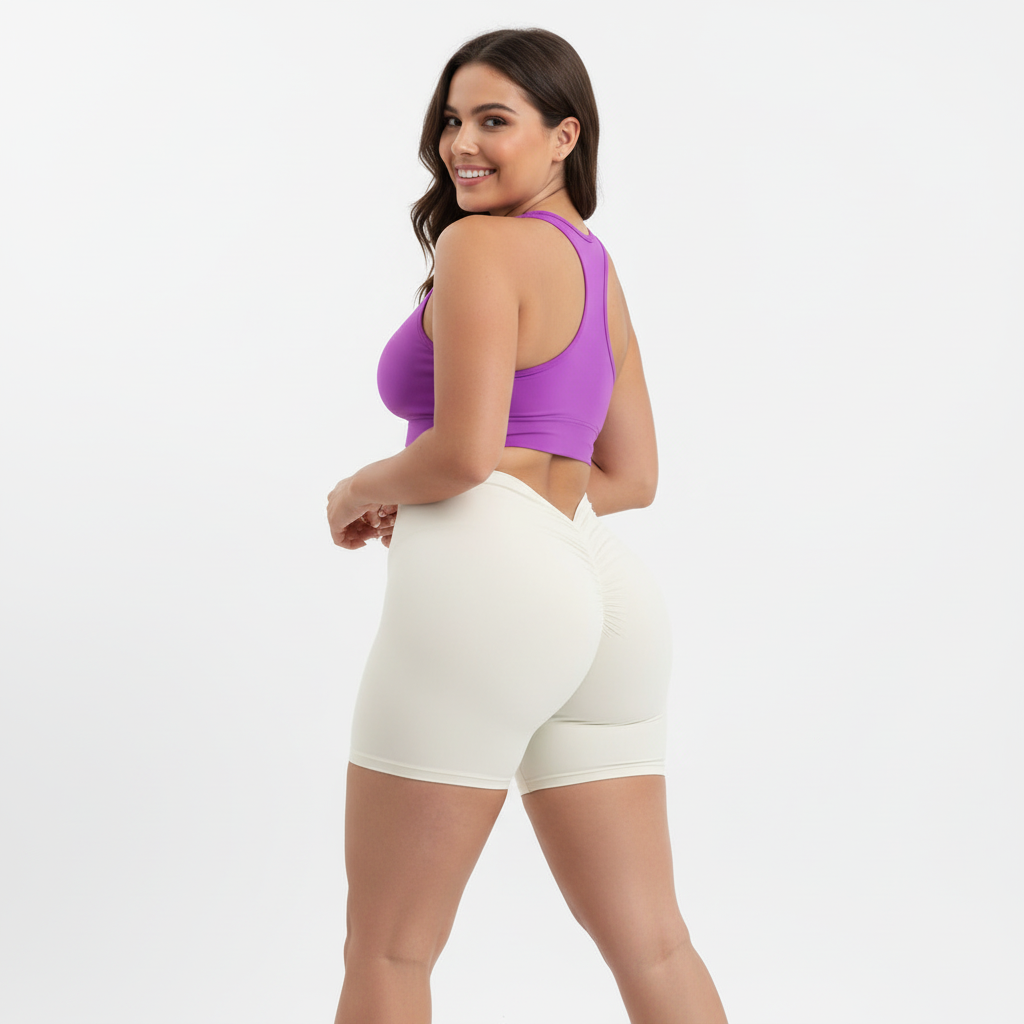 Scrunch Butt Yoga Shorts - High-Waisted V-Back Seamless Gym Shorts