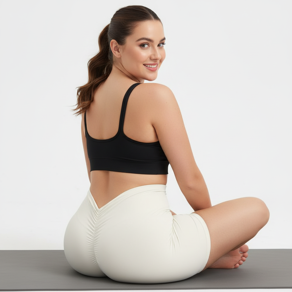 Scrunch Butt Yoga Shorts - High-Waisted V-Back Seamless Gym Shorts