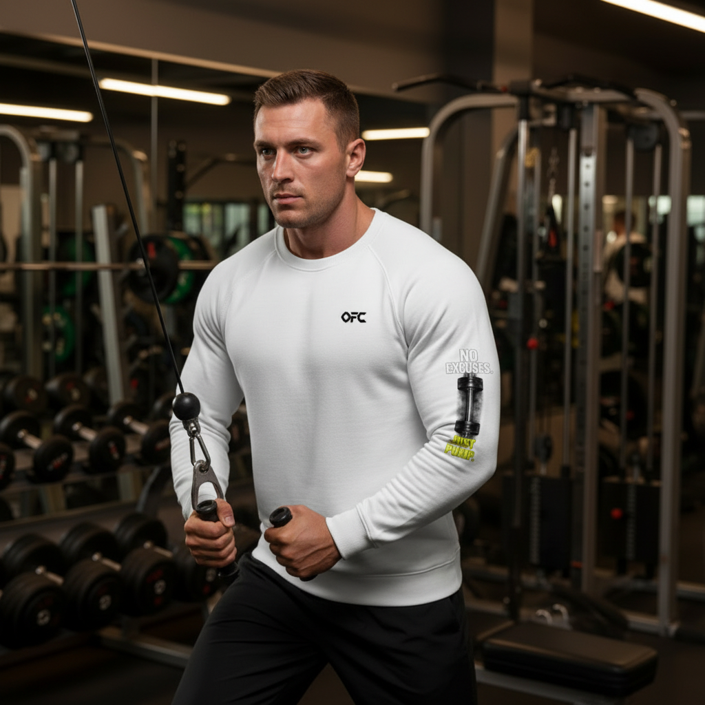 Man exercising with cable machine in a gym setting