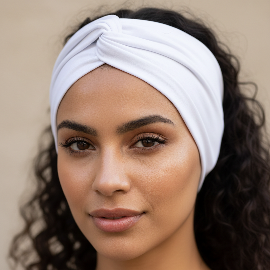 Wide Turban Headband 5-Pack - Elastic Yoga & Sports Hair Wrap for Women White