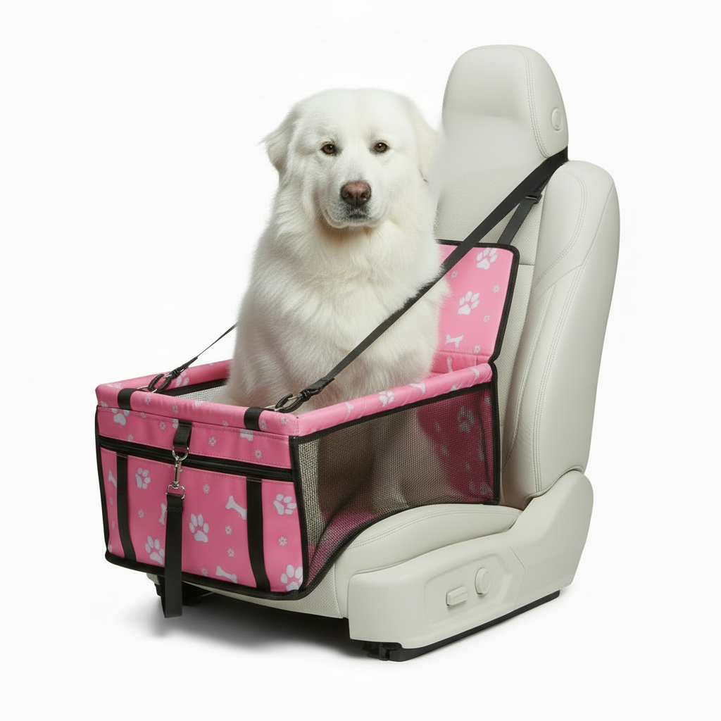 Pink bone print Portable Pet Car Seat for Dogs and Cats - Adjustable Car Seat Cover, Pet Travel Car Carrier with Safety Belt