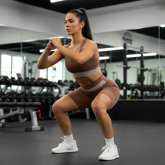 Caramel Color-Block High-Waist Yoga Shorts - Seamless Scrunch Butt Anti-Chafing Workout Shorts