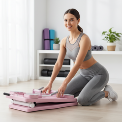 Automatic Rebound Ab Roller Board - Foldable Core Trainer with Resistance Bands & Timer