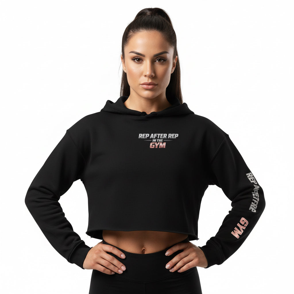 OFC Women's Cropped Hoodie - Premium Fleece Activewear with Raw Hem Black